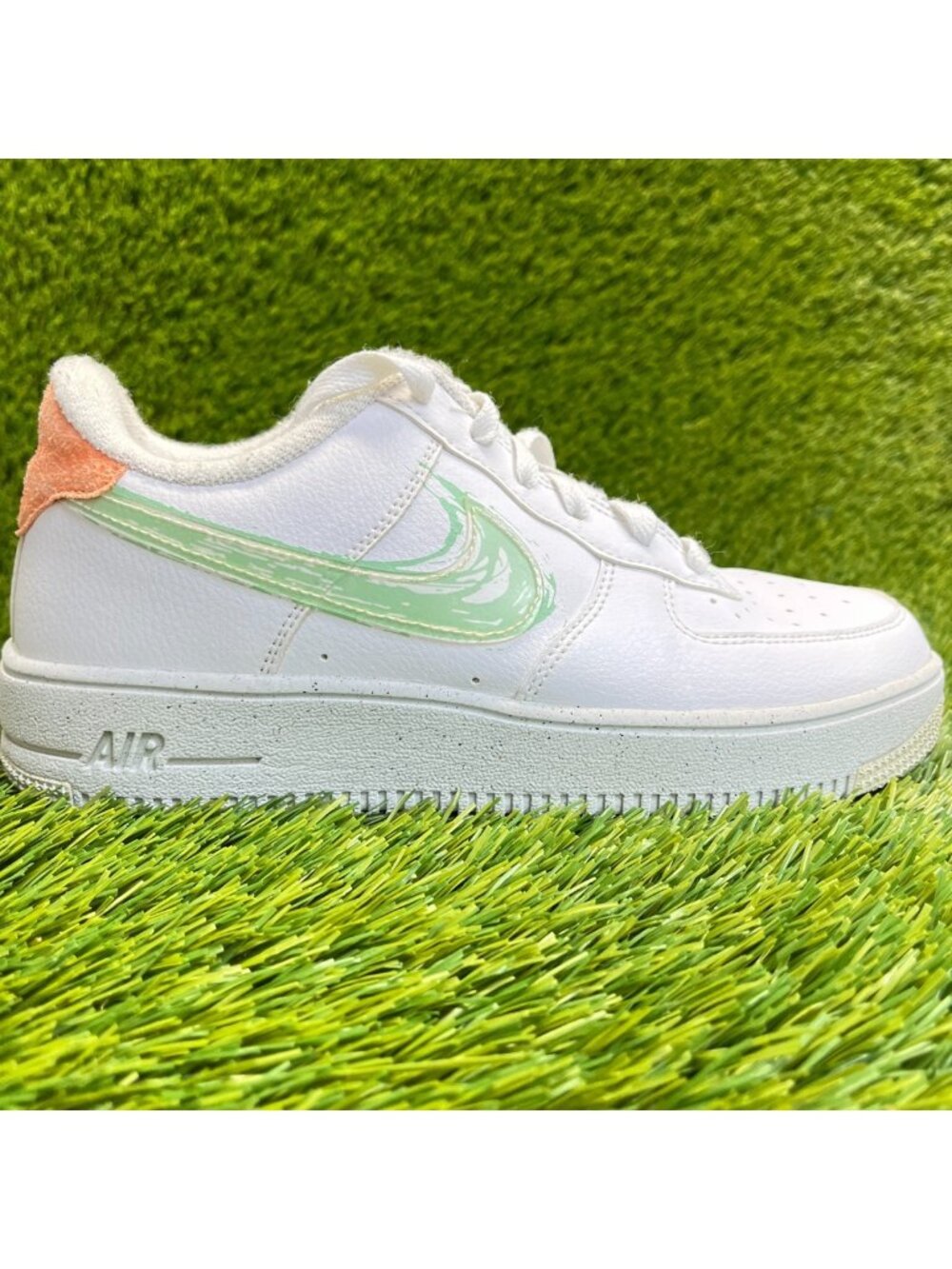 Nike Air Force 1 Crater Boys Size 6Y White Green Athletic Leather Shoes Sneakers